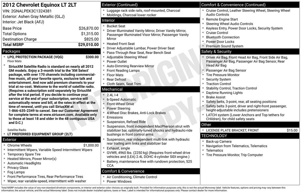 Certified 2012 Chevrolet Equinox LT w/ LPO, Protection Package FWD image 5