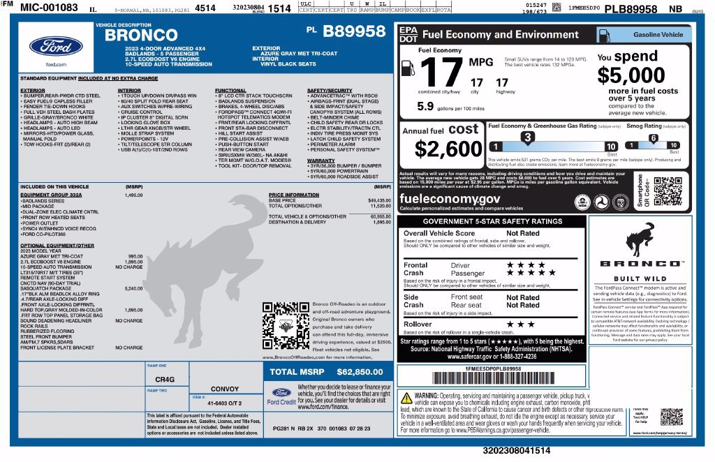 Used 2023 Ford Bronco Badlands w/ Sasquatch Package AWD/4WD image 7