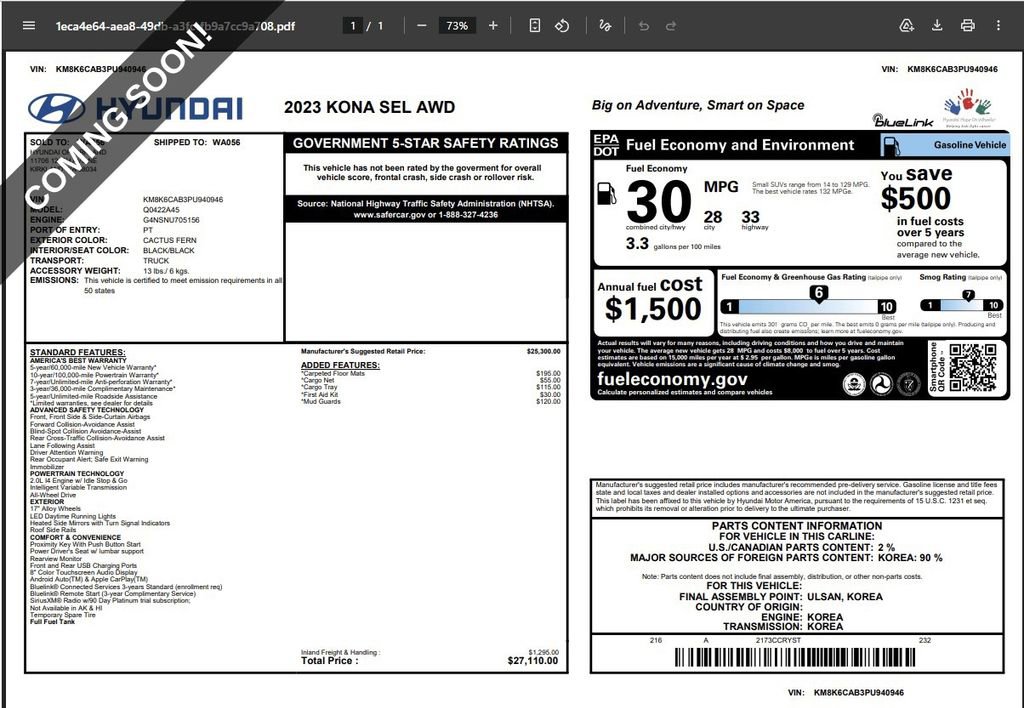 Used 2023 Hyundai Kona SEL image 22