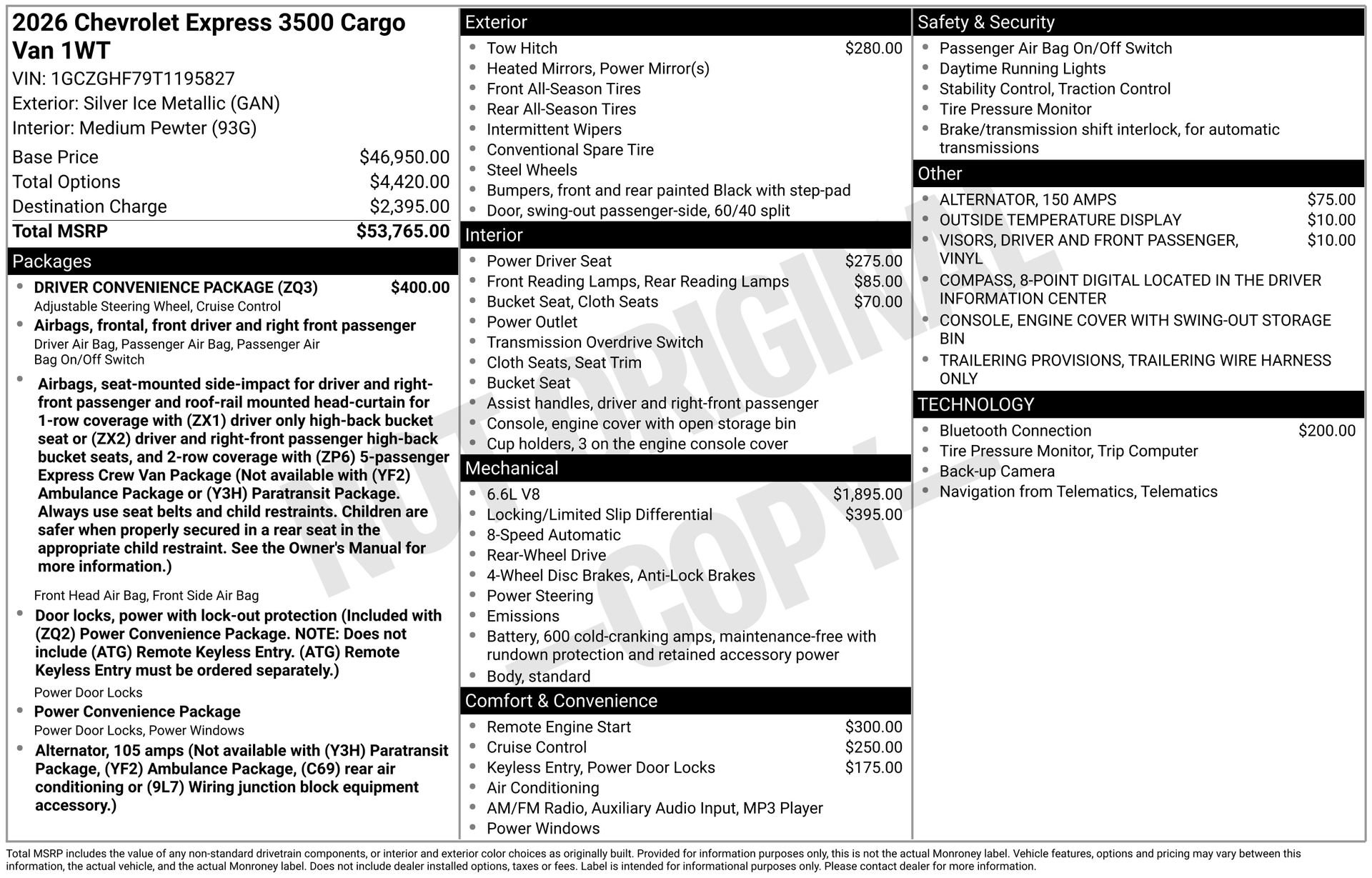 New 2026 Chevrolet Express 3500 Work Van w/ Driver Convenience Package image 3