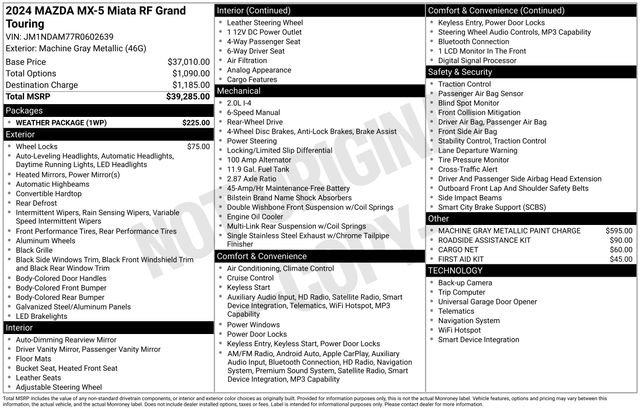 Used 2024 MAZDA MX-5 Miata RF Grand Touring w/ Weather Package image 6