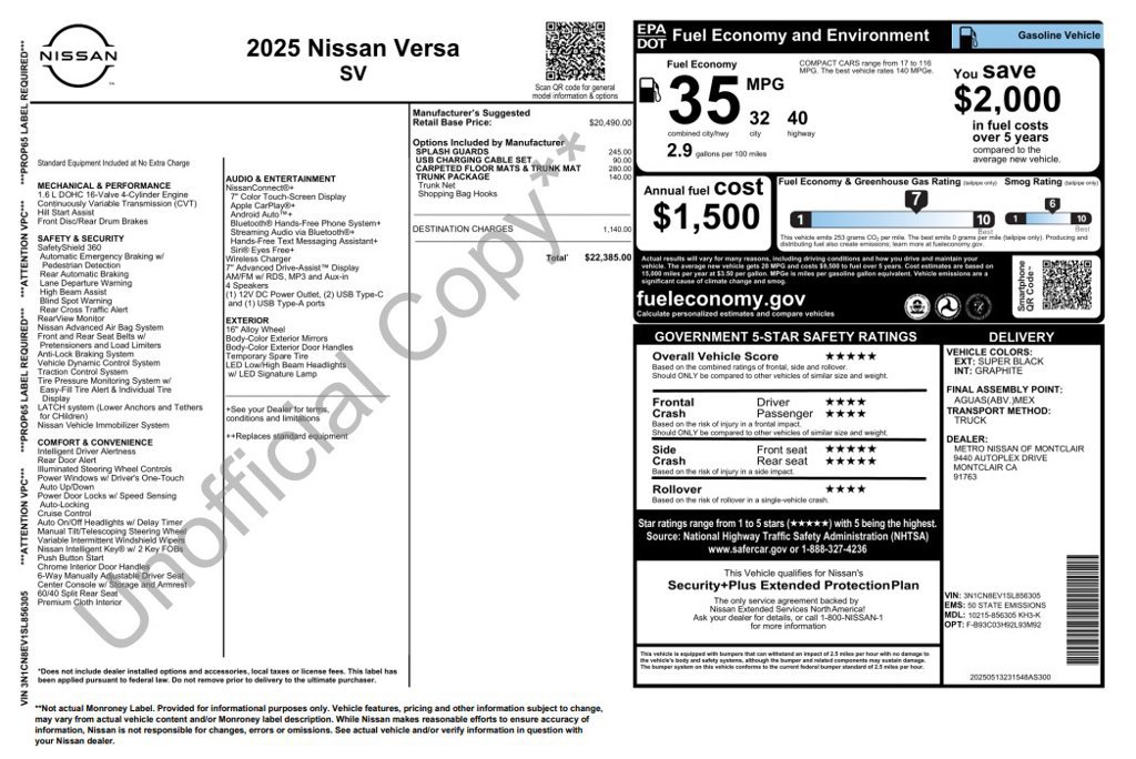 Used 2025 Nissan Versa SV w/ Trunk Package FWD image 3