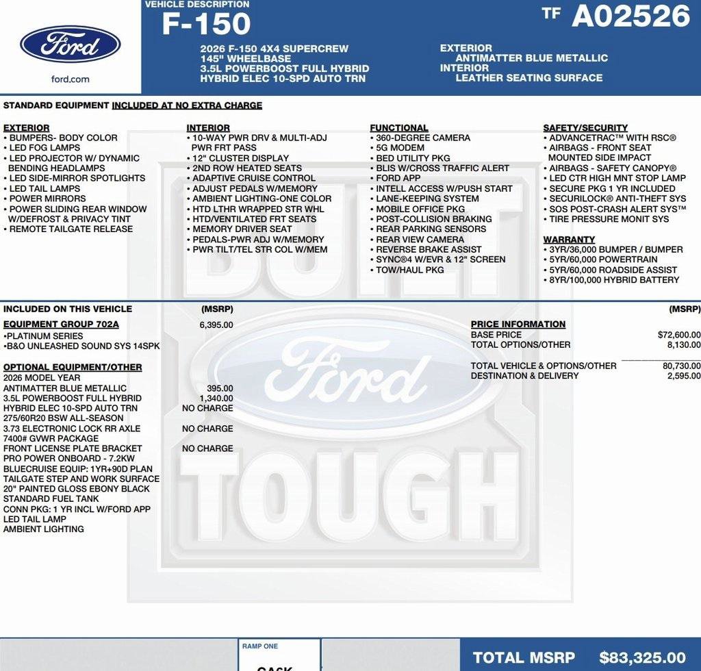 New 2026 Ford F150 Platinum w/ Equipment Group 702A High image 2