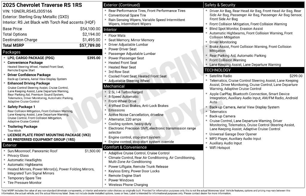 Used 2025 Chevrolet Traverse RS w/ LPO, Cargo Package FWD image 2