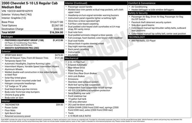 Used 2000 Chevrolet S10 Pickup LS w/ Preferred Equipment Group RWD image 5