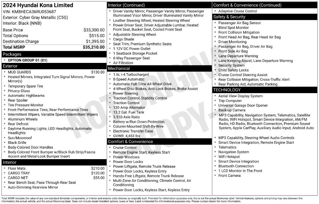 Certified 2024 Hyundai Kona Limited AWD/4WD image 35