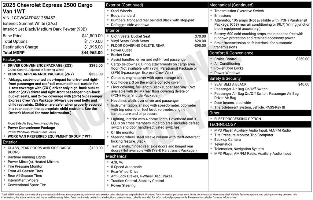 Used 2025 Chevrolet Express 2500 w/ Driver Convenience Package RWD image 31