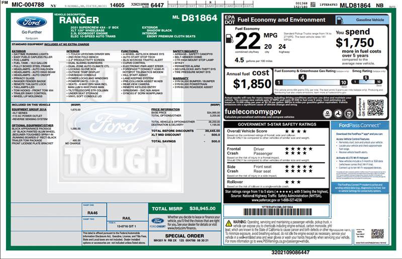 Used 2021 Ford Ranger XLT w/ Equipment Group 301A Mid AWD/4WD image 3