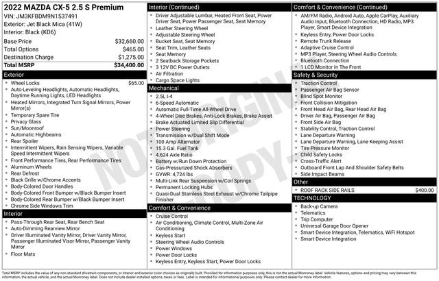 Used 2022 MAZDA CX-5 AWD 2.5 S w/ Premium Package image 7