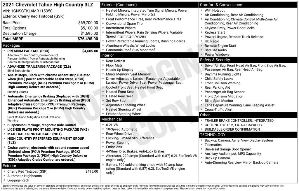 Used 2021 Chevrolet Tahoe High Country w/ Premium Package RWD image 40