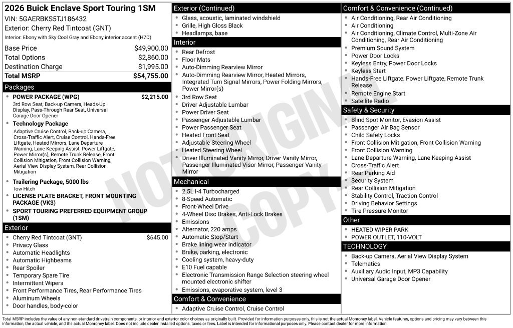 New 2026 Buick Enclave Sport Touring w/ Power Package FWD image 47