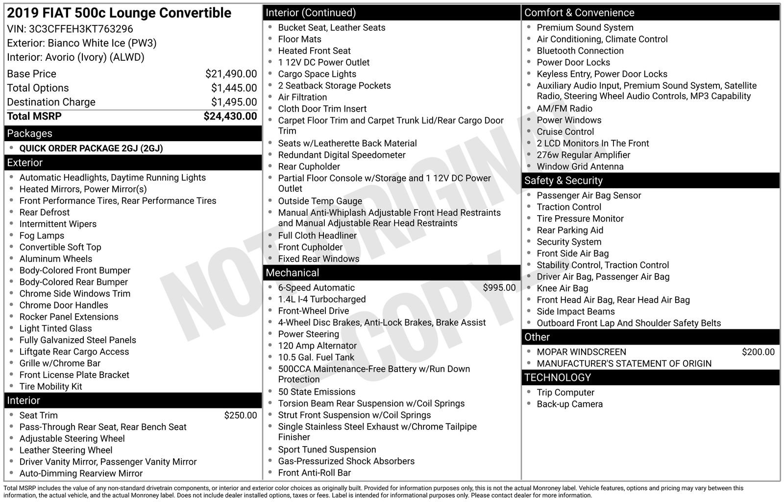 Used 2019 FIAT 500 Lounge FWD image 10