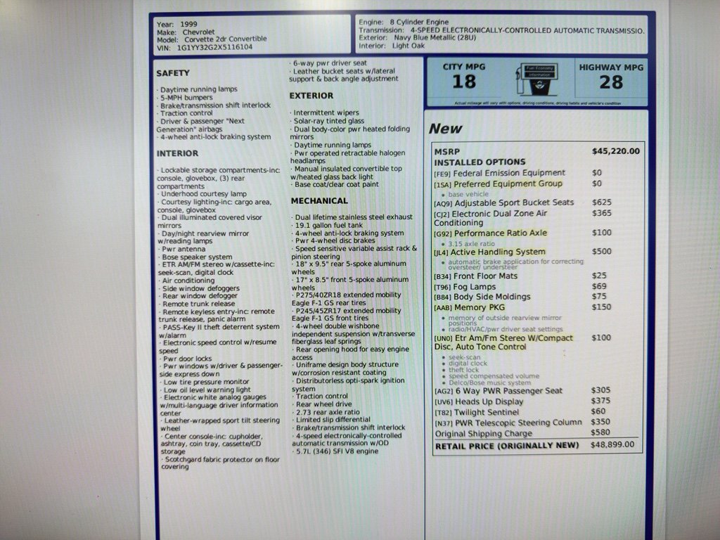 Used 1999 Chevrolet Corvette w/ Memory Pkg image 14