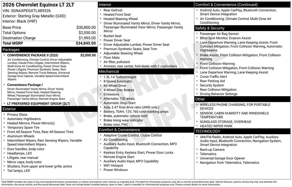 New 2026 Chevrolet Equinox LT w/ Convenience Package II AWD/4WD image 5