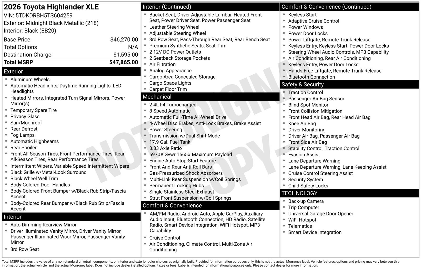 Used 2026 Toyota Highlander XLE AWD/4WD image 47