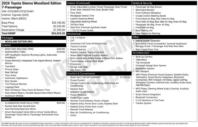 New 2026 Toyota Sienna XLE Woodland Edition AWD/4WD image 2