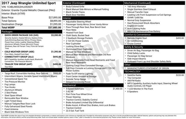 Used 2017 Jeep Wrangler Unlimited Sport w/ Quick Order Package 24S AWD/4WD image 33