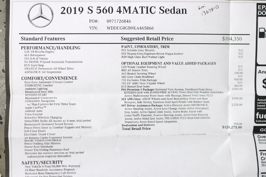Used 2019 Mercedes-Benz S 560 4MATIC Sedan image 2