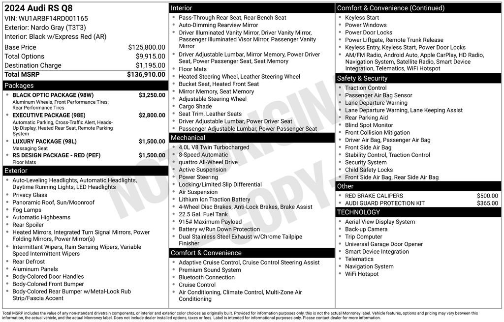 Used 2024 Audi RS Q8 w/ Black Optic Package image 93