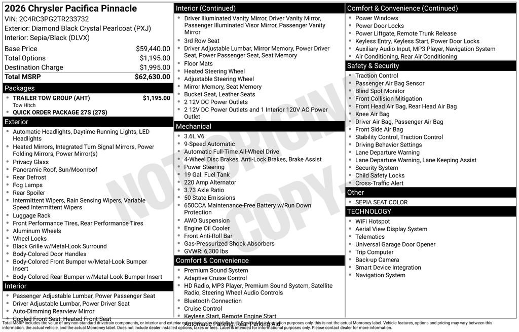 New 2026 Chrysler Pacifica Pinnacle w/ Trailer Tow Group image 3
