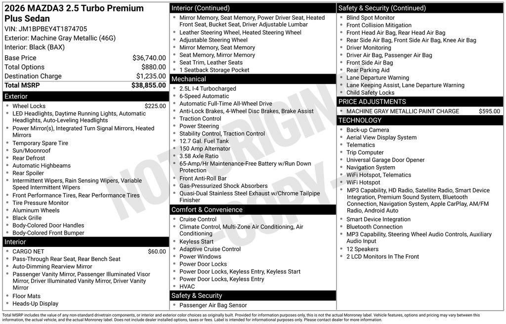 New 2026 MAZDA MAZDA3 2.5 Turbo Sedan w/Premium Plus AWD/4WD image 10