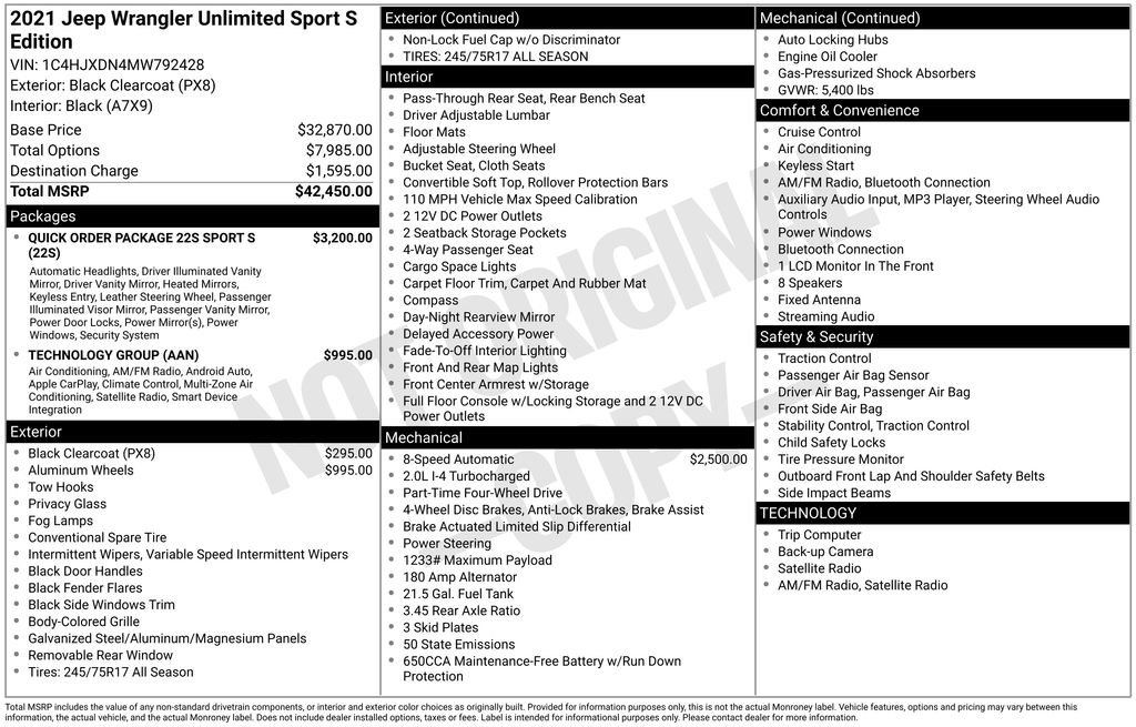 Used 2021 Jeep Wrangler Unlimited Sport AWD/4WD image 15