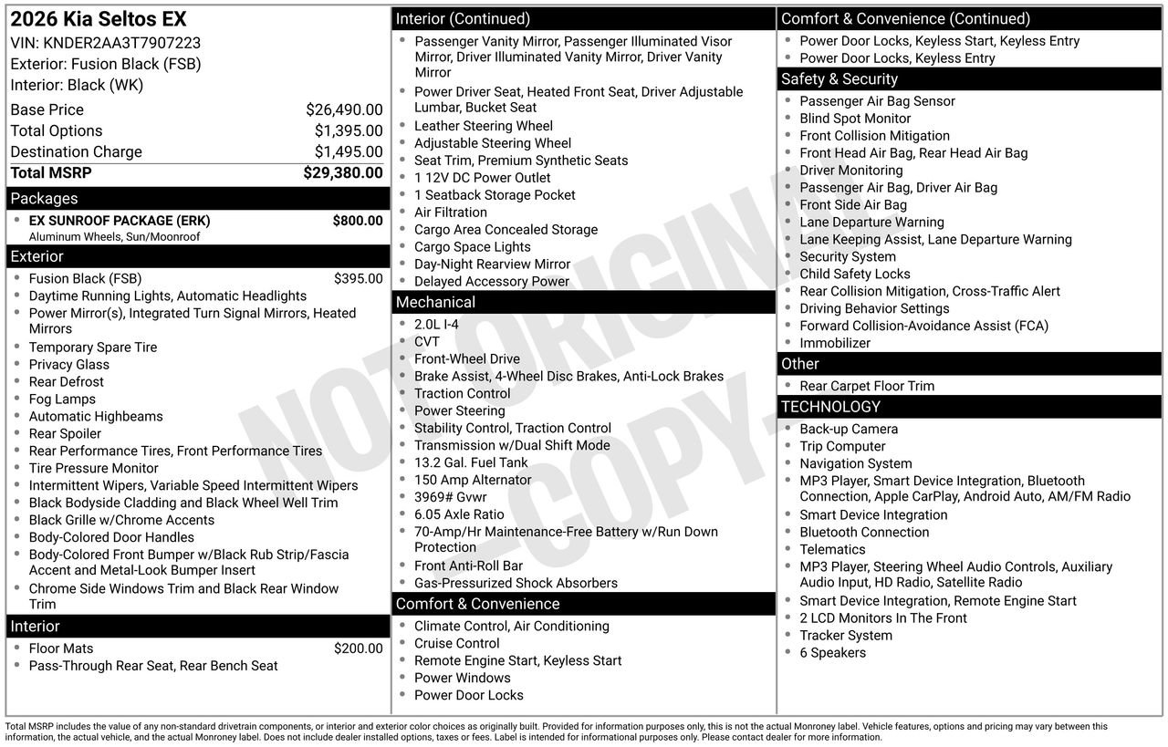 Used 2026 Kia Seltos EX w/ EX Sunroof Package FWD image 9