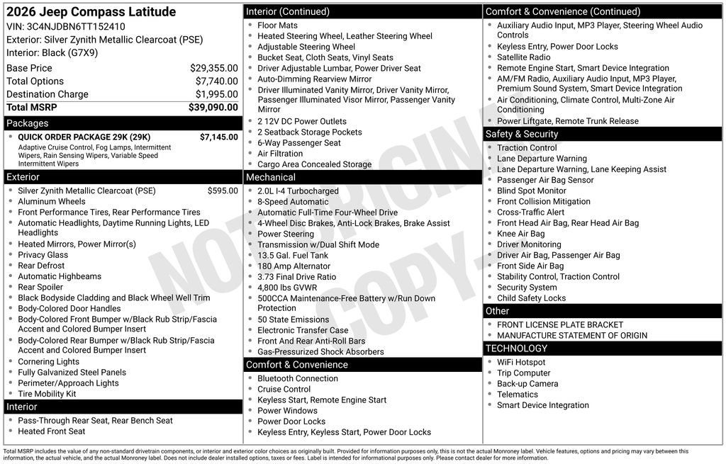 New 2026 Jeep Compass Latitude w/ Quick Order Package 29K image 2