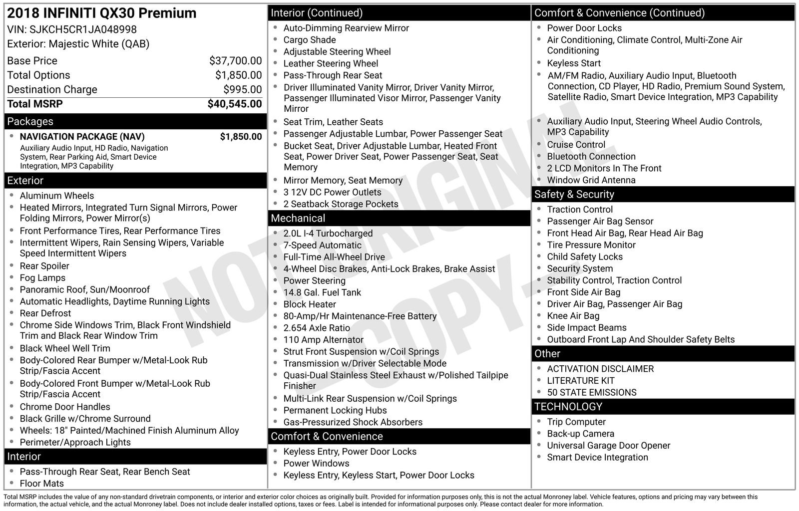 Used 2018 INFINITI QX30 Premium w/ Navigation Package image 1