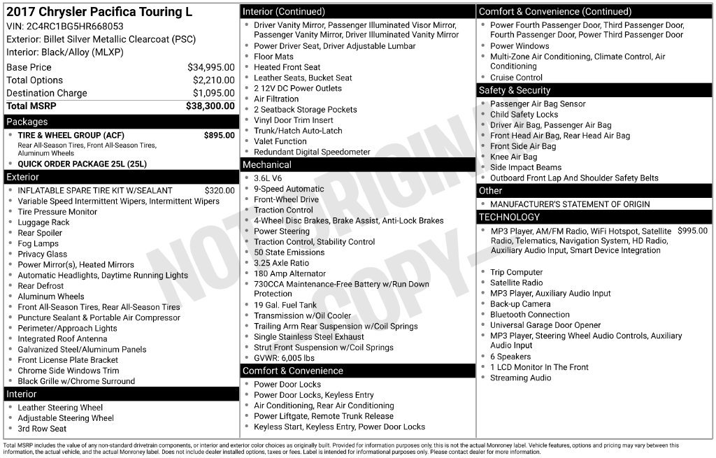 Used 2017 Chrysler Pacifica Touring-L w/ Tire & Wheel Group FWD image 3