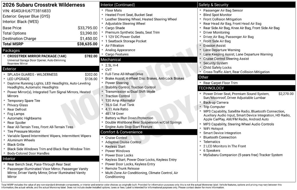 New 2026 Subaru Crosstrek 2.5i Wilderness w/ Crosstrek Mirror Package AWD/4WD image 6