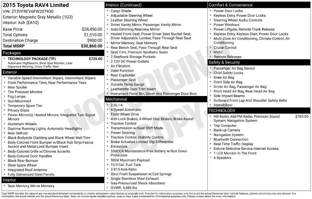 Used 2015 Toyota RAV4 Limited w/ Technology Package FWD image 2