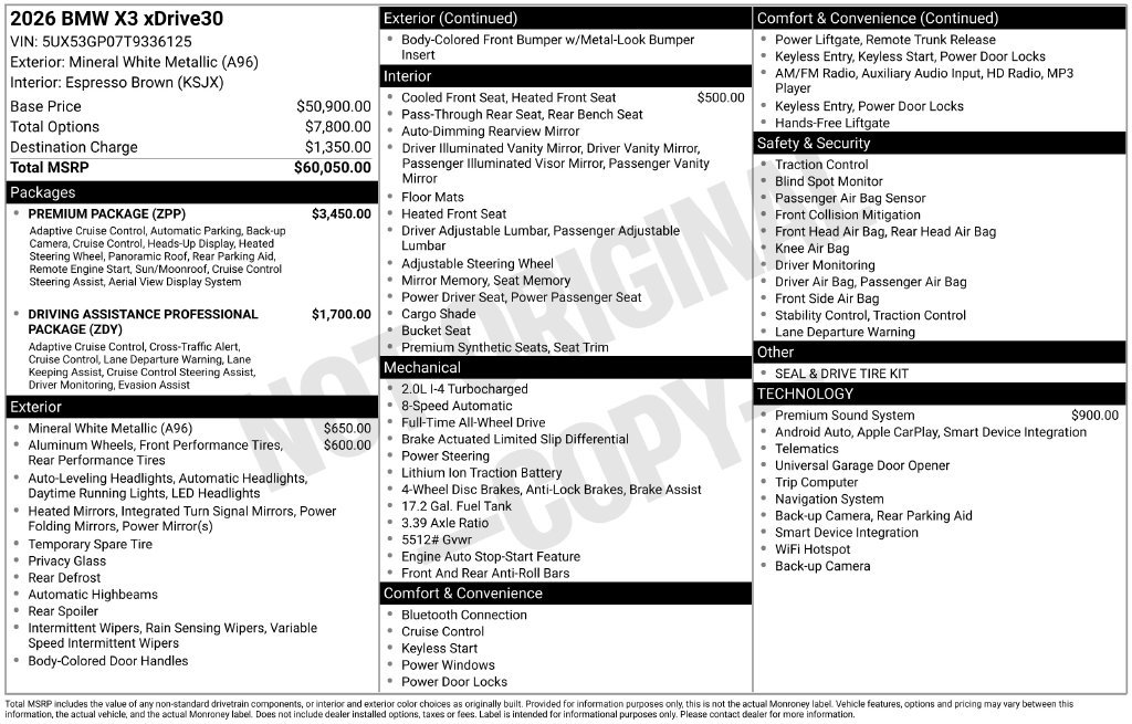 New 2026 BMW X3 xDrive30i w/ Premium Package AWD/4WD image 2