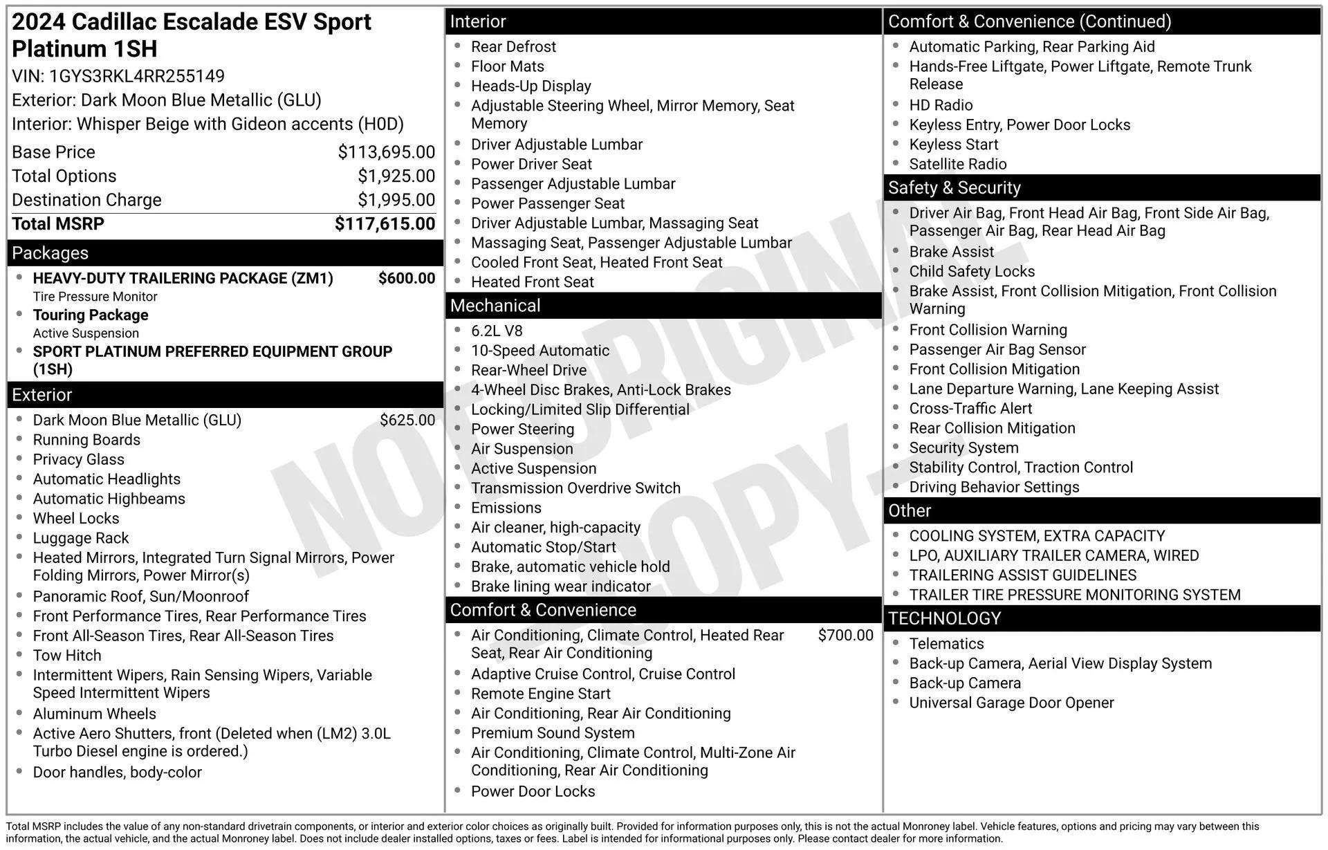 Used 2024 Cadillac Escalade ESV Sport Platinum w/ Heavy-Duty Trailer Package image 50