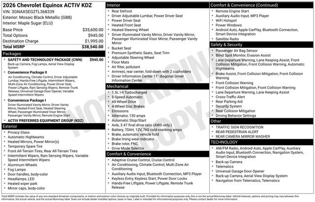 New 2026 Chevrolet Equinox ACTIV w/ Safety and Technology Package image 4