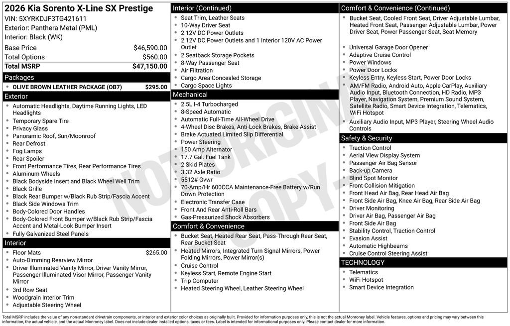 New 2026 Kia Sorento SX Prestige w/ Olive Brown Leather Package image 2