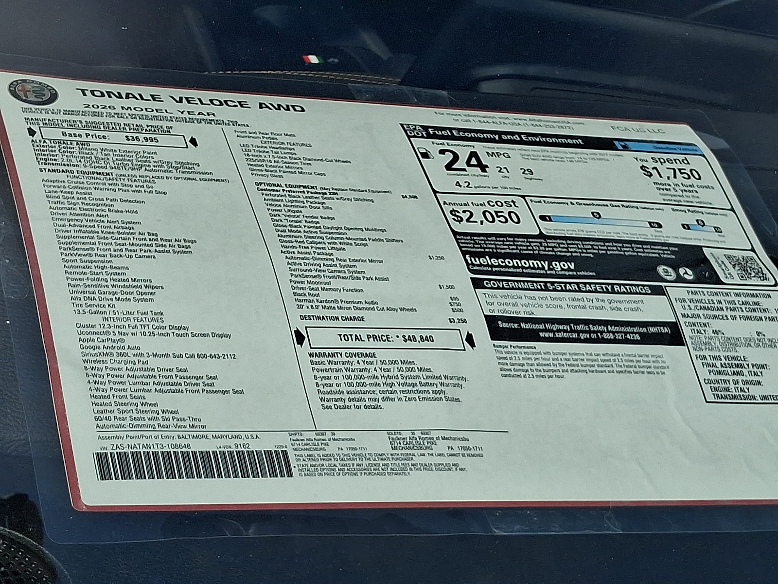 New 2026 Alfa Romeo Tonale w/ Quick Order Package 23H Volce AWD/4WD image 23