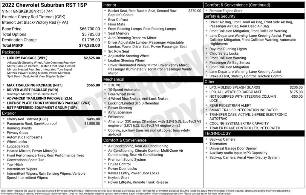 Used 2022 Chevrolet Suburban RST w/ Luxury Package AWD/4WD image 3