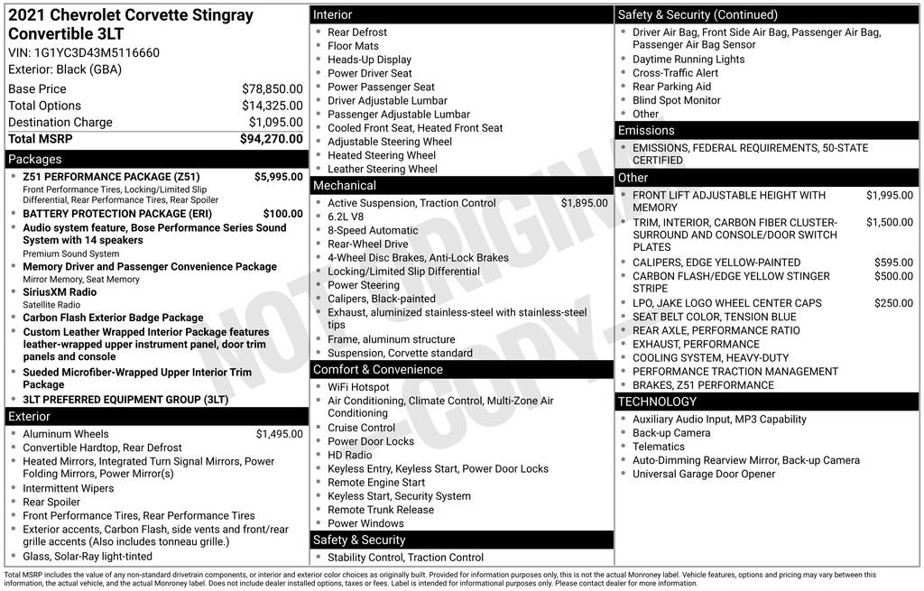 Used 2021 Chevrolet Corvette Stingray Premium Conv w/ Z51 Performance Package image 34