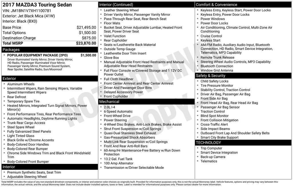 Used 2017 MAZDA MAZDA3 Touring w/ Popular Equipment Package FWD image 33