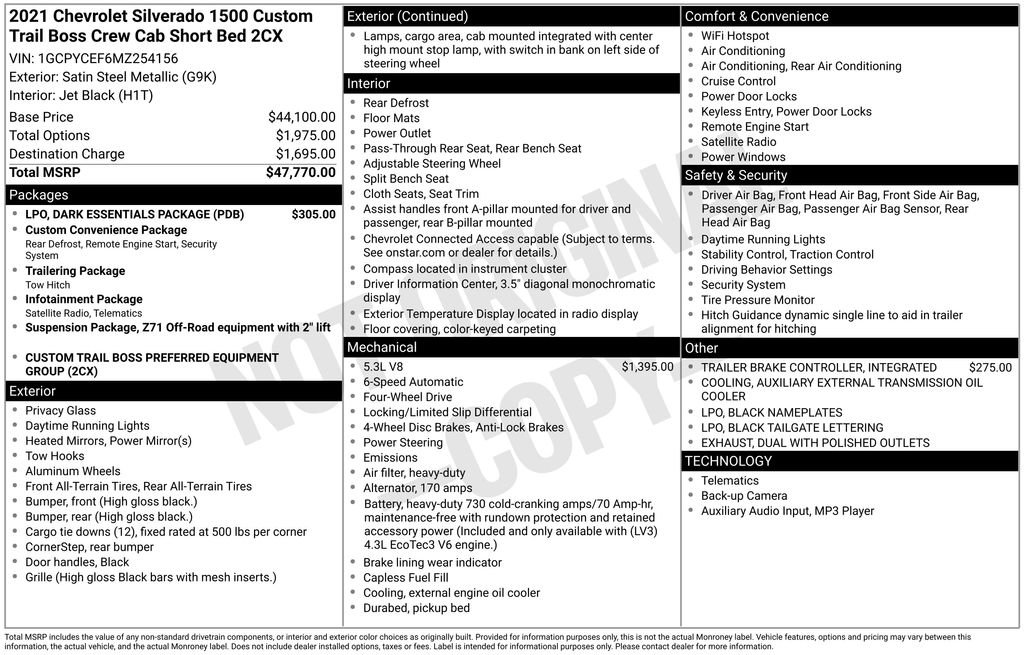 Used 2021 Chevrolet Silverado 1500 Custom Trail Boss w/ LPO, Dark Essentials Package image 3