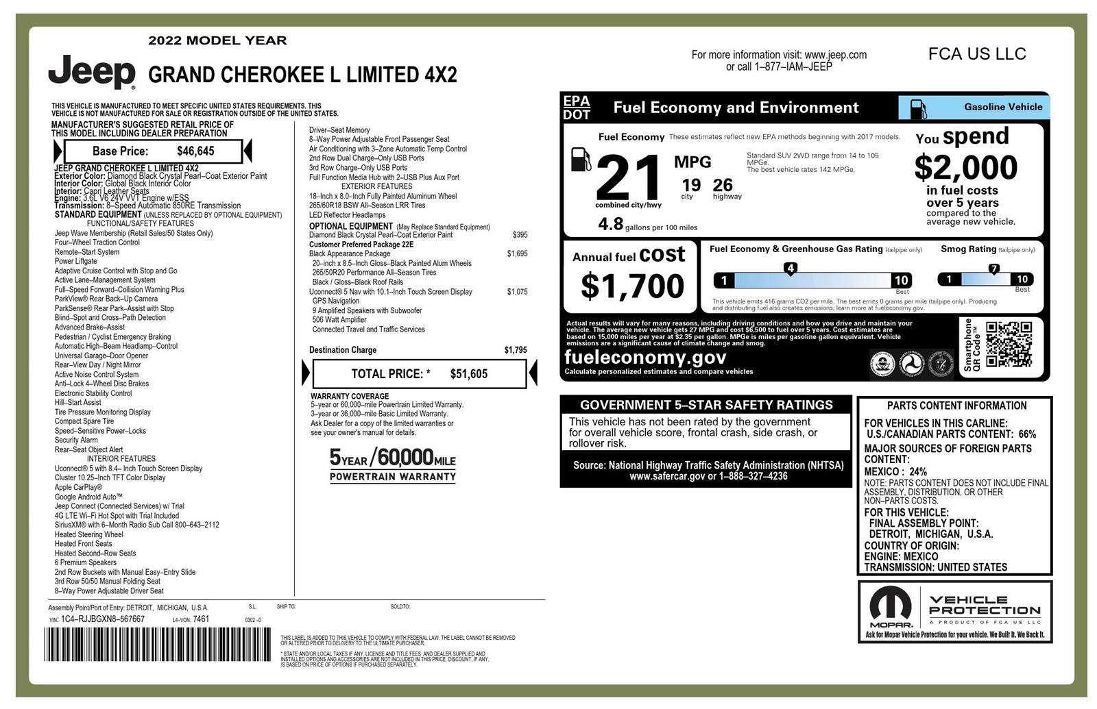 Used 2022 Jeep Grand Cherokee L Limited w/ Black Appearance Package RWD image 4
