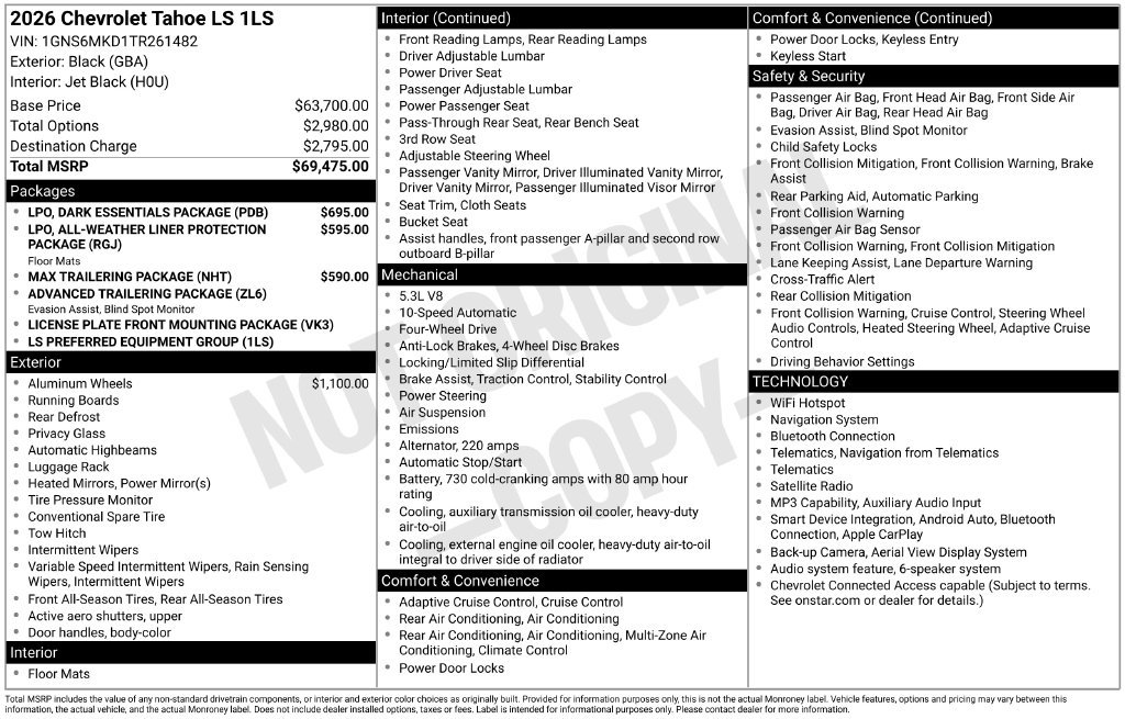 Used 2026 Chevrolet Tahoe LS w/ LPO, Dark Essentials Package AWD/4WD image 43