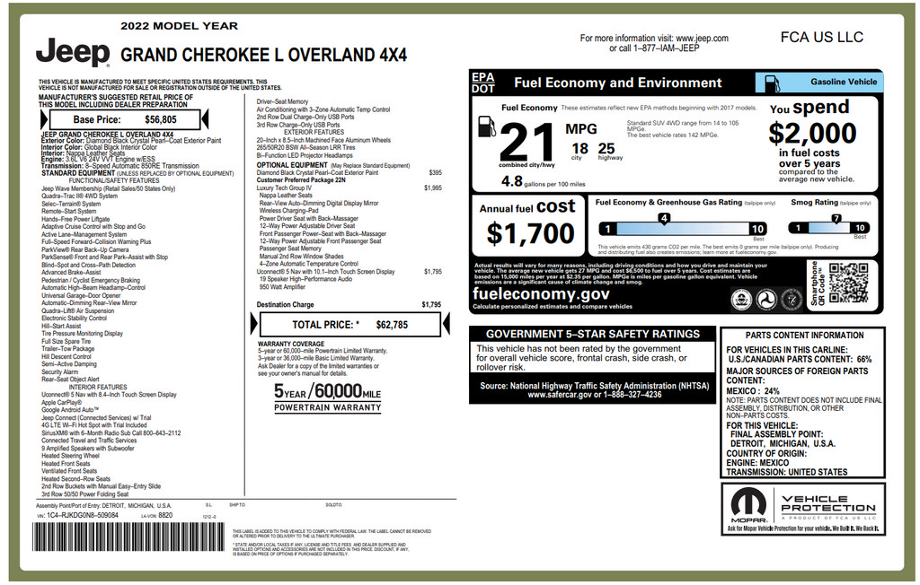 Used 2022 Jeep Grand Cherokee L Overland w/ Luxury Tech Group IV AWD/4WD image 3