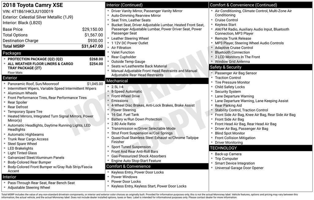 Used 2018 Toyota Camry XSE w/ Protection Package (Q2) image 3