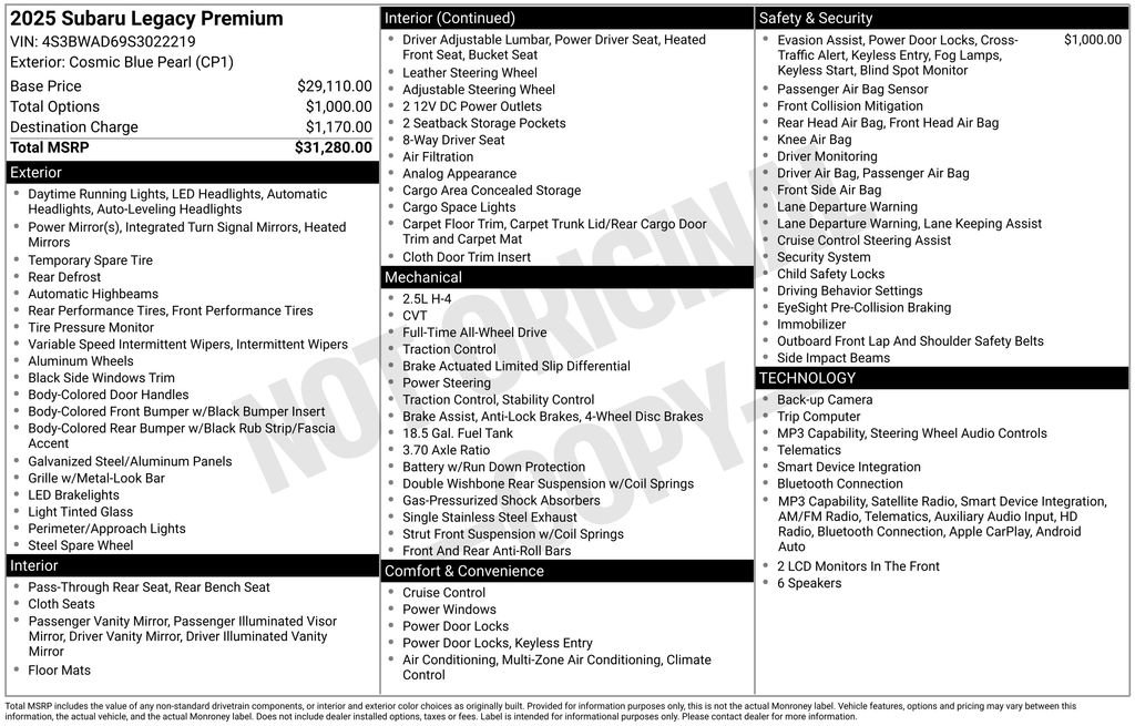 Certified 2025 Subaru Legacy Premium AWD/4WD image 26