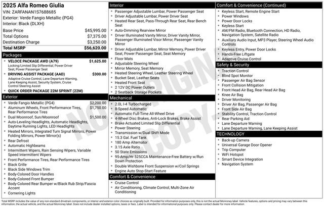 Used 2025 Alfa Romeo Giulia AWD w/ Veloce Package AWD image 38