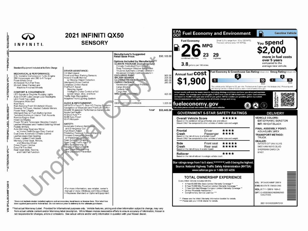 Used 2021 INFINITI QX50 Sensory w/ Cargo Package image 2
