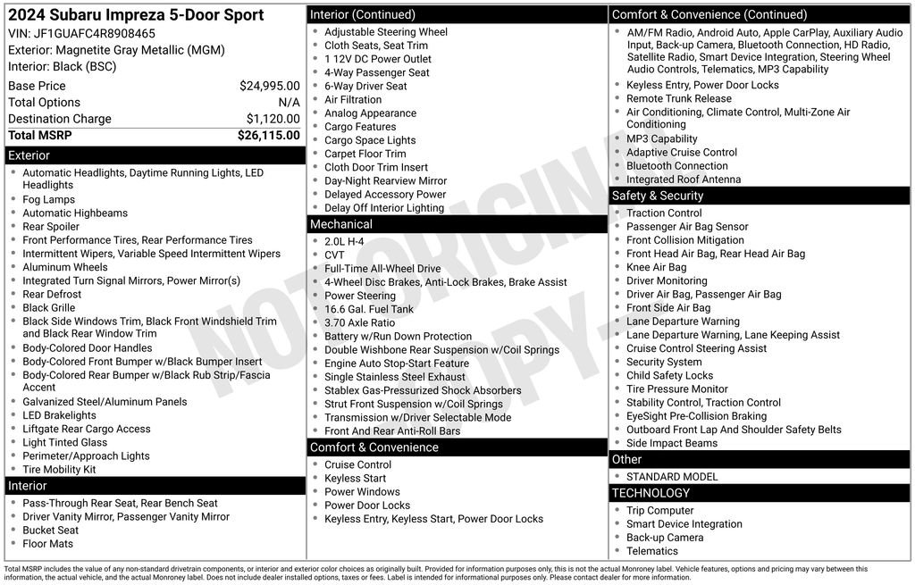 Used 2024 Subaru Impreza 2.0i Sport image 34