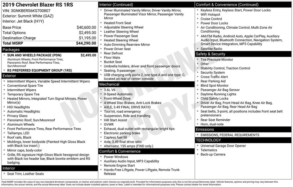 Used 2019 Chevrolet Blazer RS w/ Sun and Wheels Package image 37